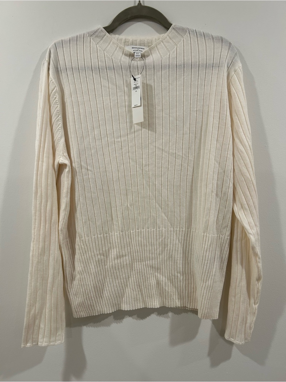 Banana Republic 100% Merino Wool Cream Ribbed Crewneck Sweater